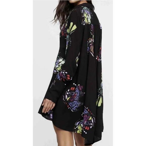 Free People Boho Womens Field Of Butterflies Tunic Top Long Sleeve Hi Low Sz XS - Picture 2 of 12